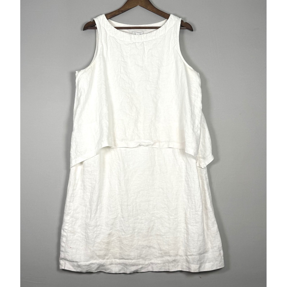 Pure Jill Linen Shift Dress Women Large White Excellent Double Layer Sleeveless